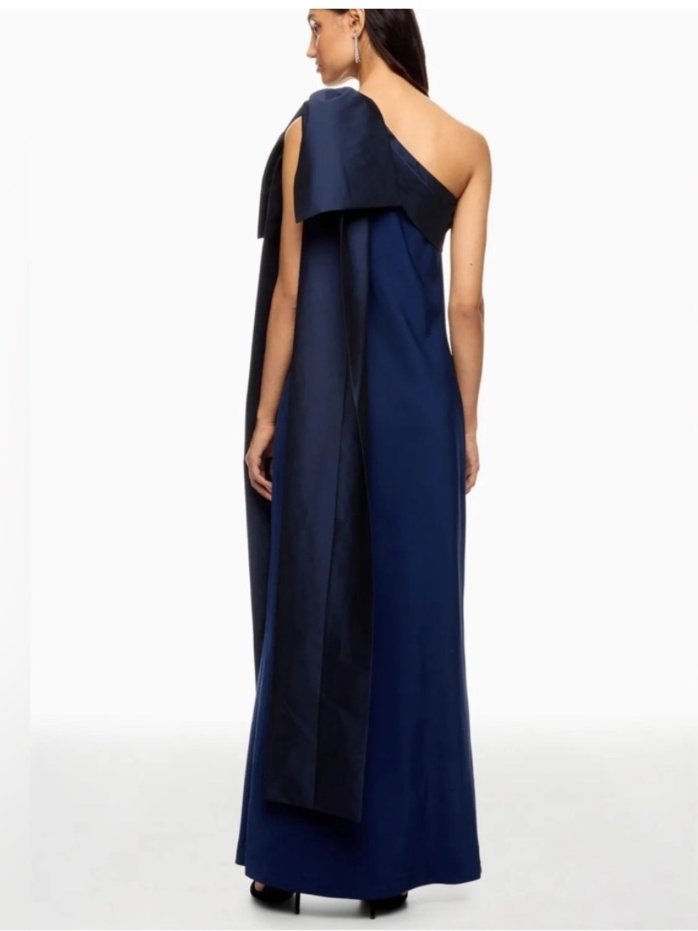 BERNADETTE Adrian One Shoulder Draped Bow Taffeta Navy Maxi Dress NWT - Picture 3 of 12
